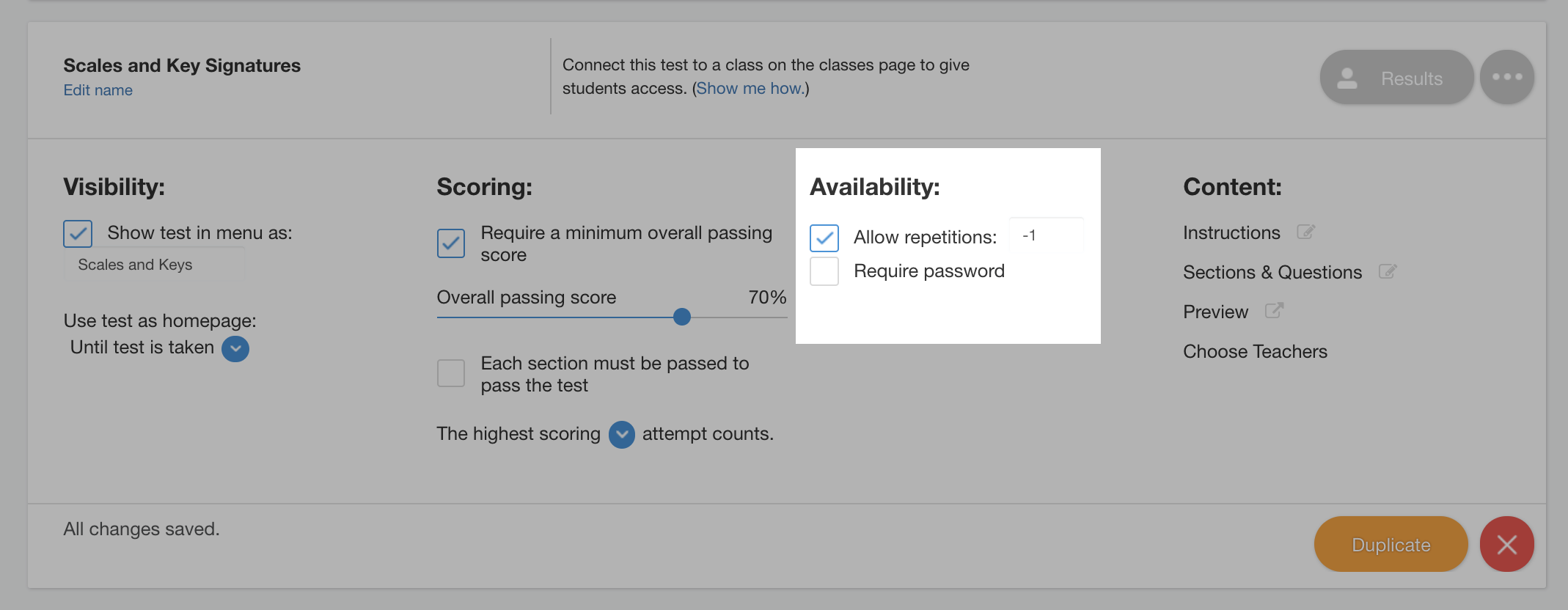 test availability options