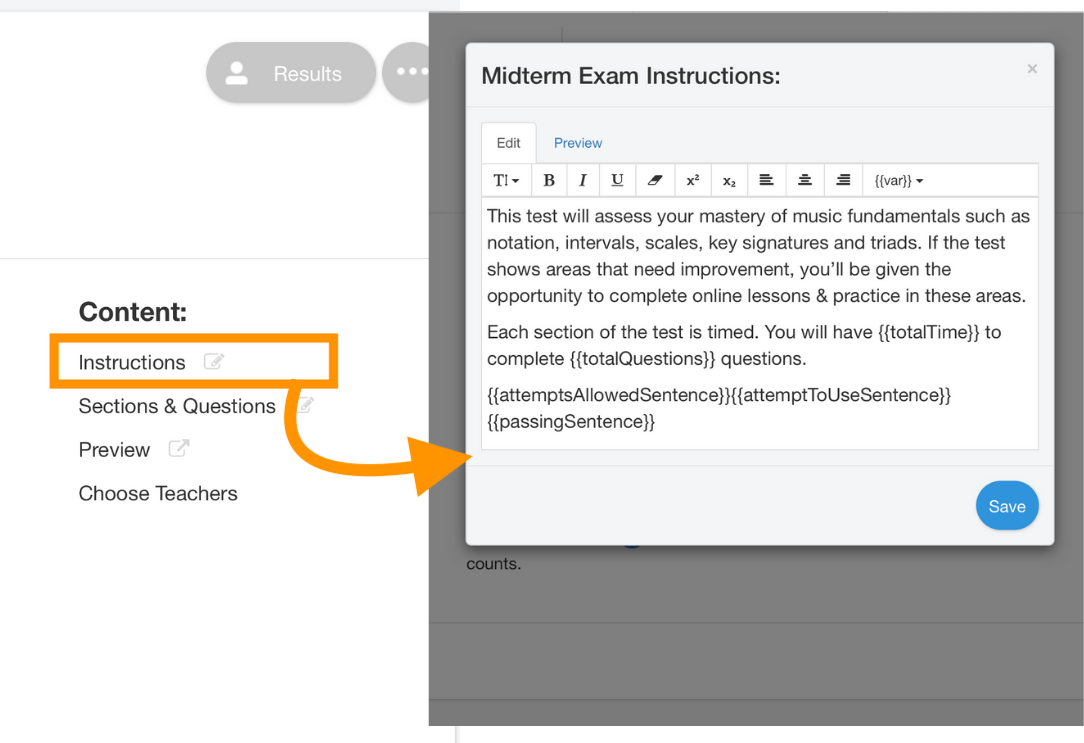 customizing test instructions