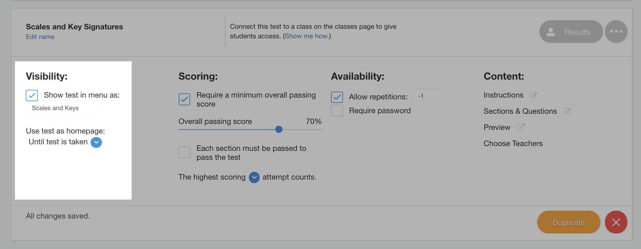 test visibility options