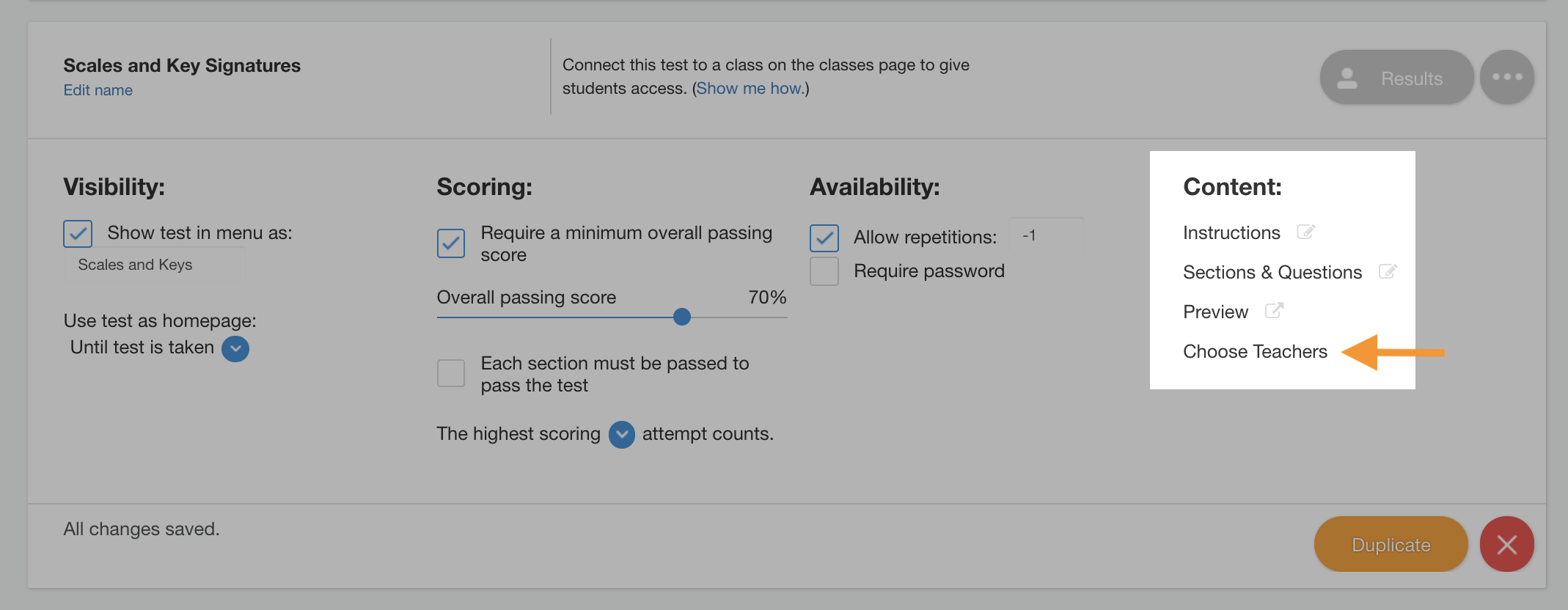 Add teachers to a test