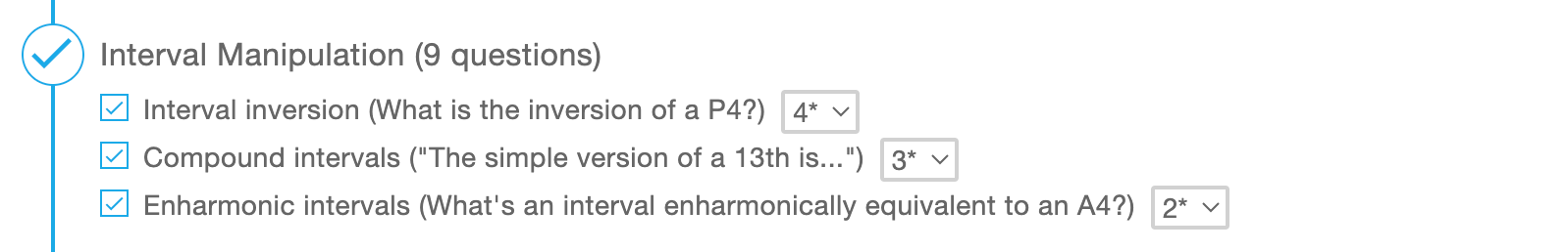 Image showing new question categories for intervals test section