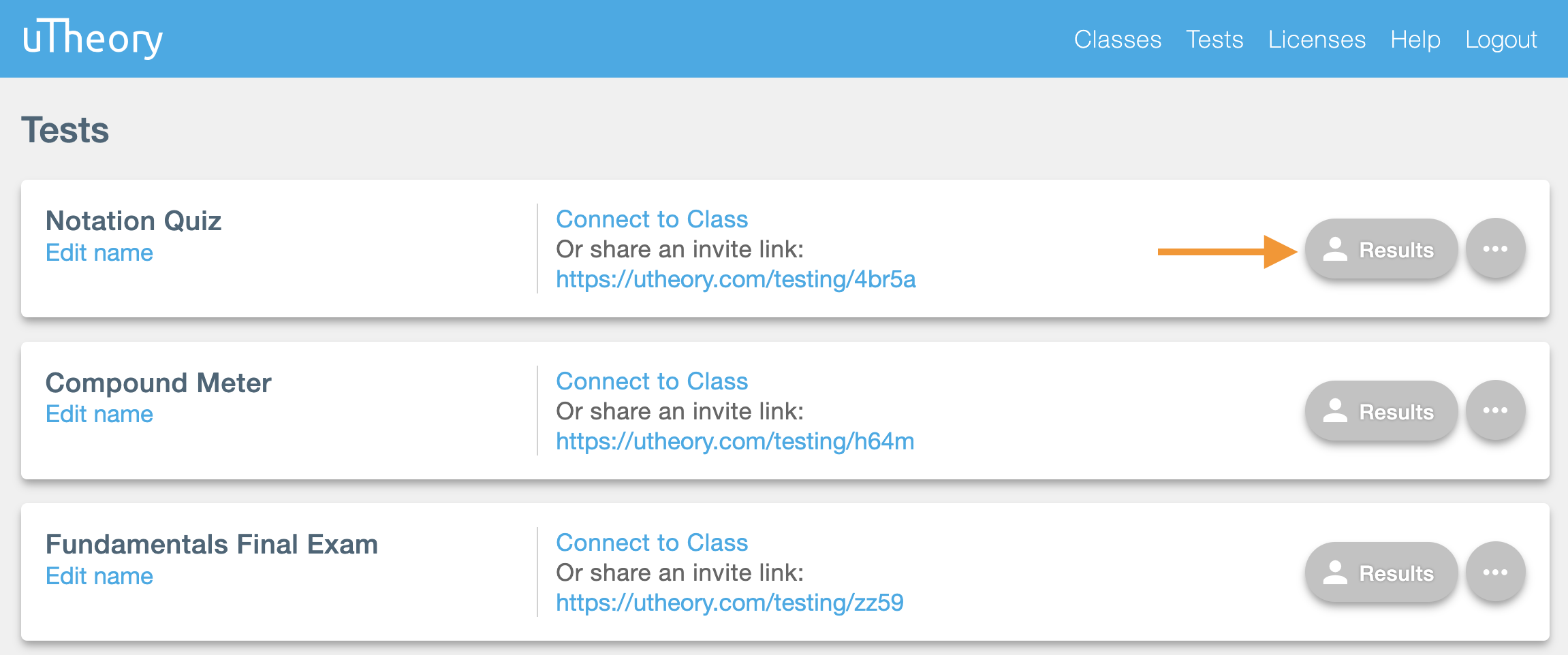 Image of results button to access all test scores